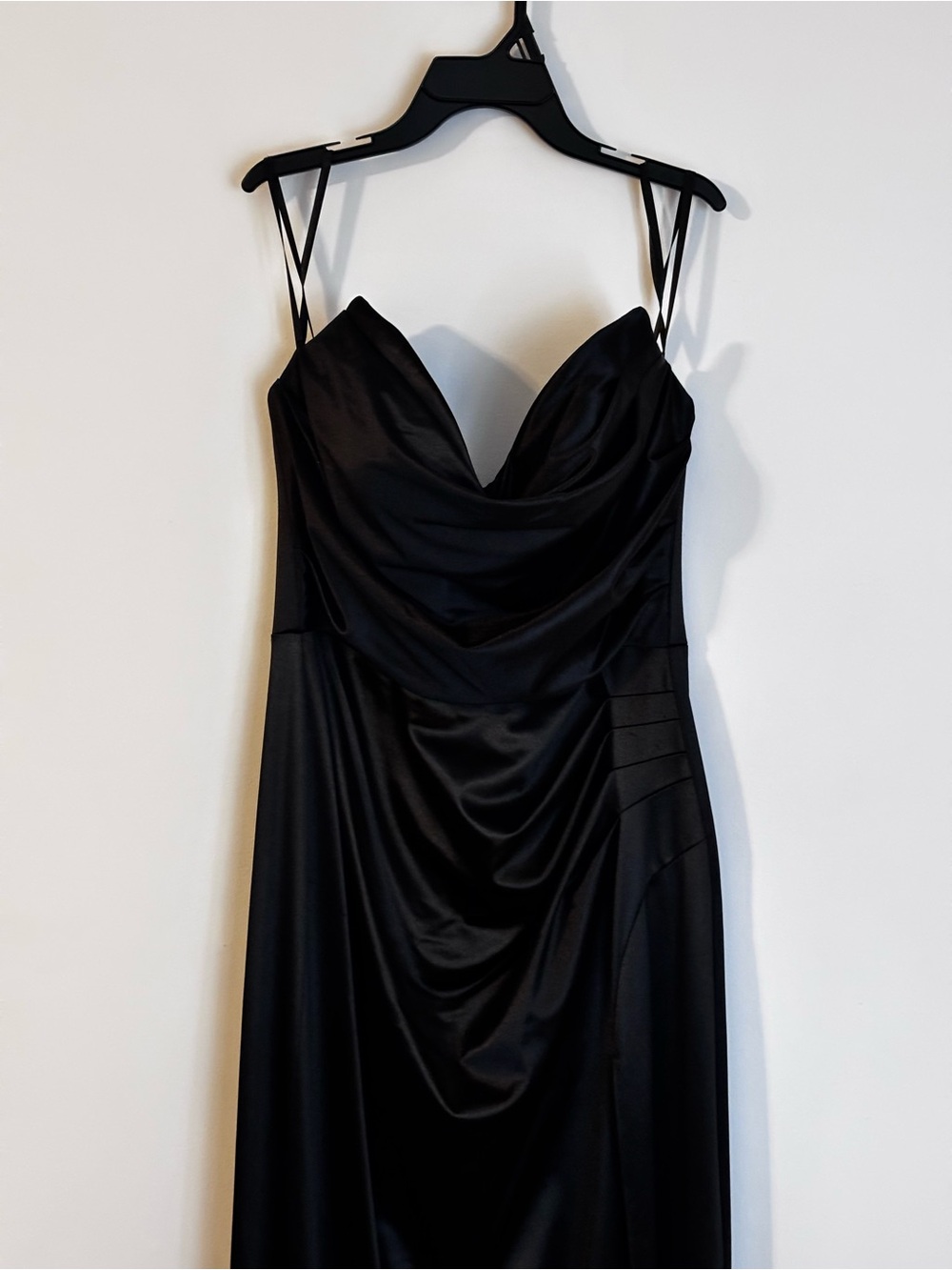 Elegant Black Satin Cowl Neck Strapless Dress